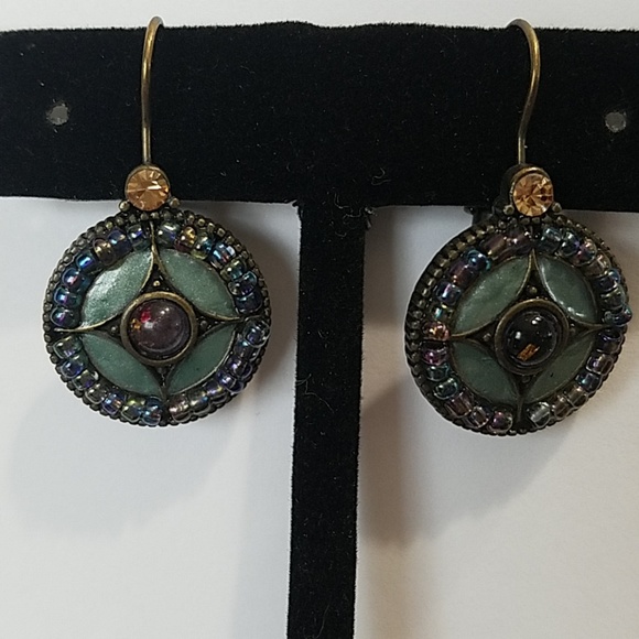 Gorgeous earrings. Blue/green enamel with beads.